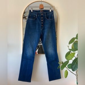 MOTHER Jeans, The Pixie Rider Exposed Button High Waist Ankle Straight Leg
